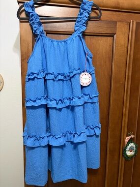 Umgee Bright Blue Ruffle Tier Dress for women